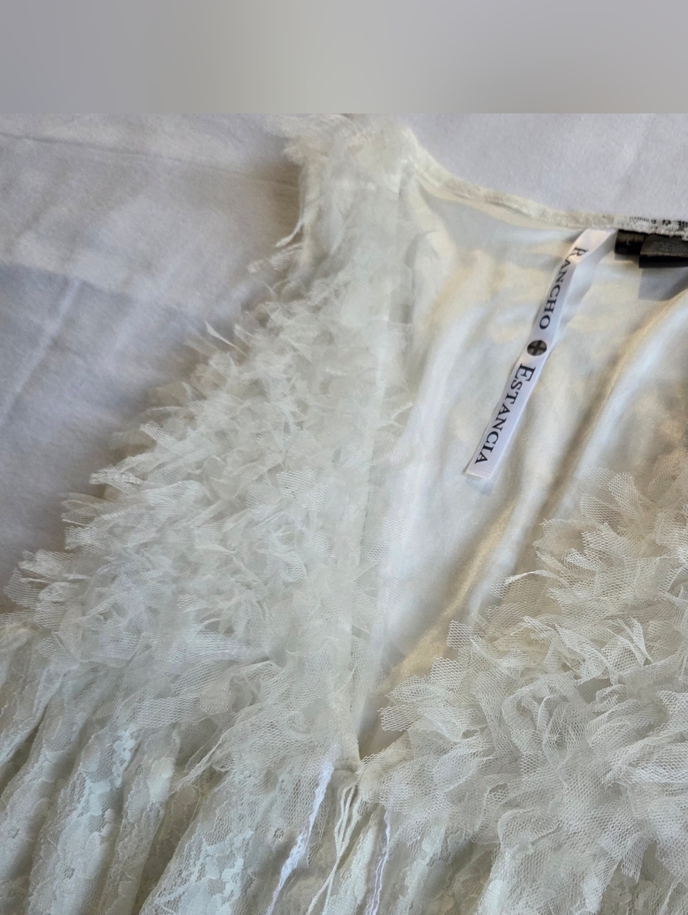 Ivory Lace Ruffle Blouse Sleeveless - Picture 2 of 5